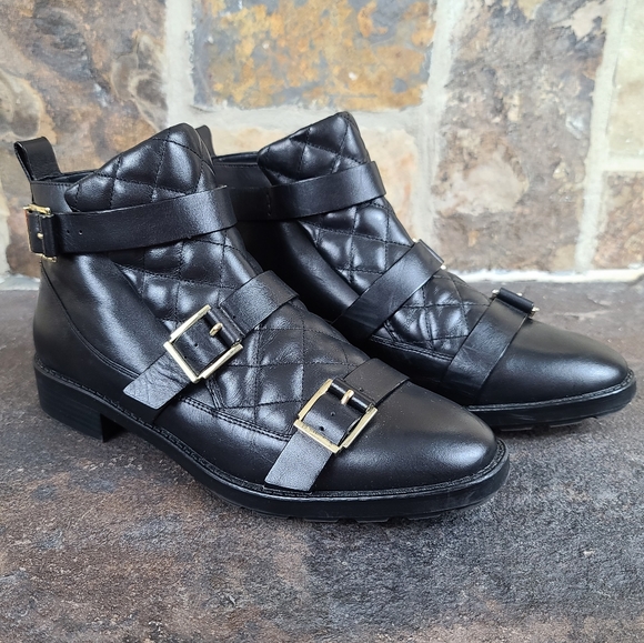 strap detail quilted leather ankle boots